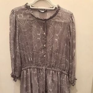 Light Grey Silk Long Sleeve Flowy Dress